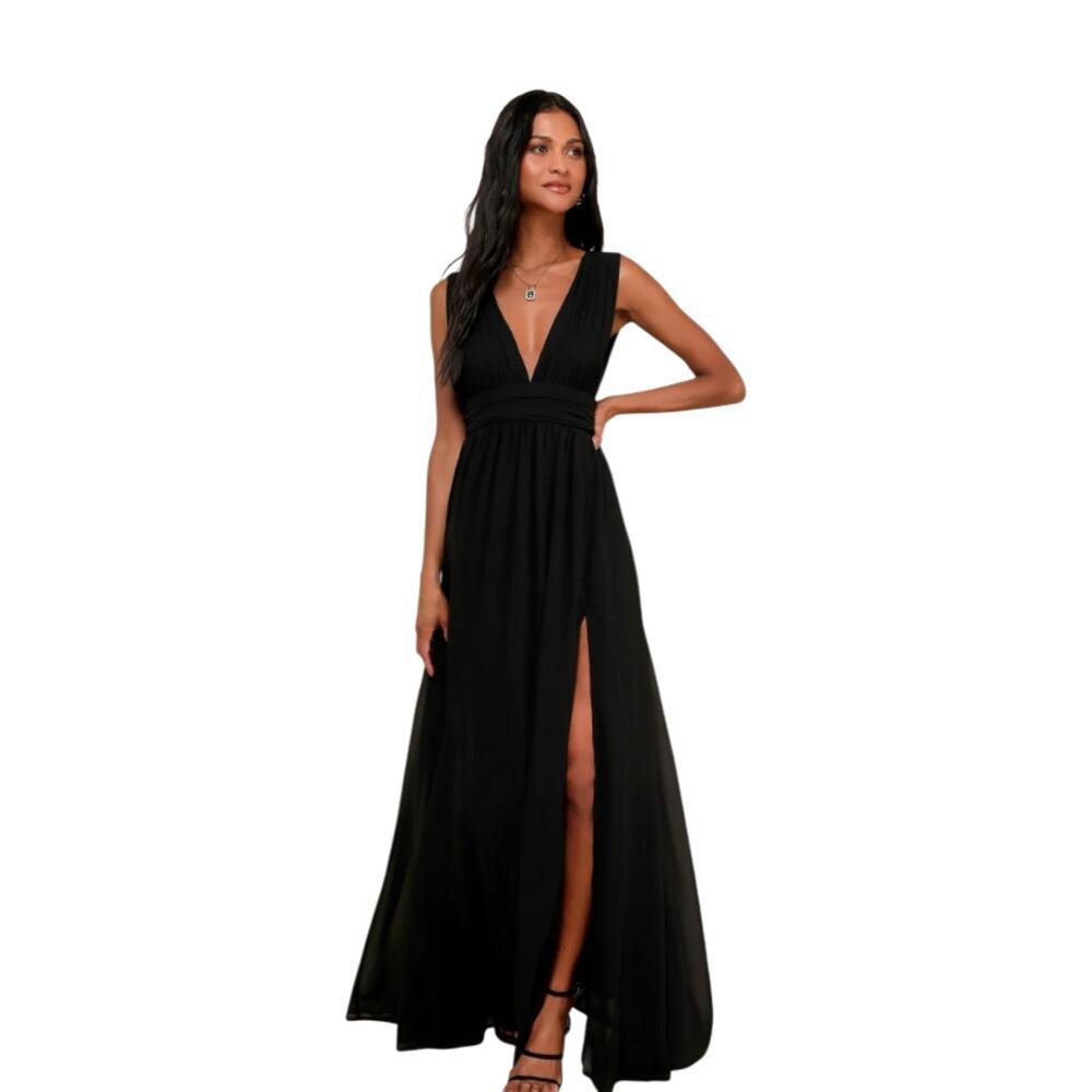 Lulus Wm's Heavenly Hues‎ Black Maxi Sleeveless V-Neck Pleated Size L #6